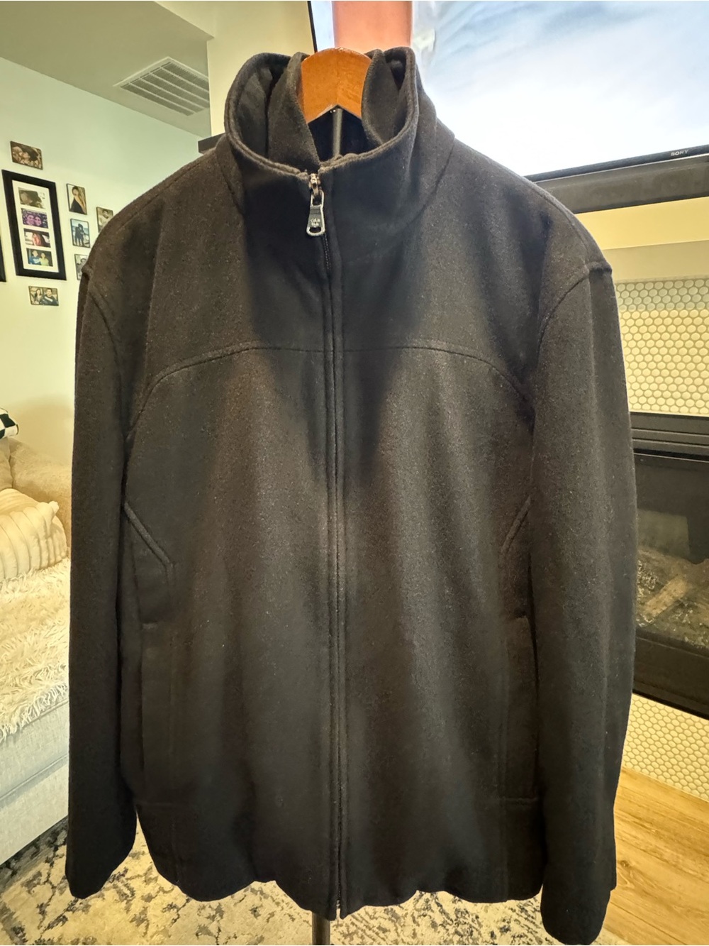 Calvin Klein Men's Black Full-Zip Stand Collar Sweater